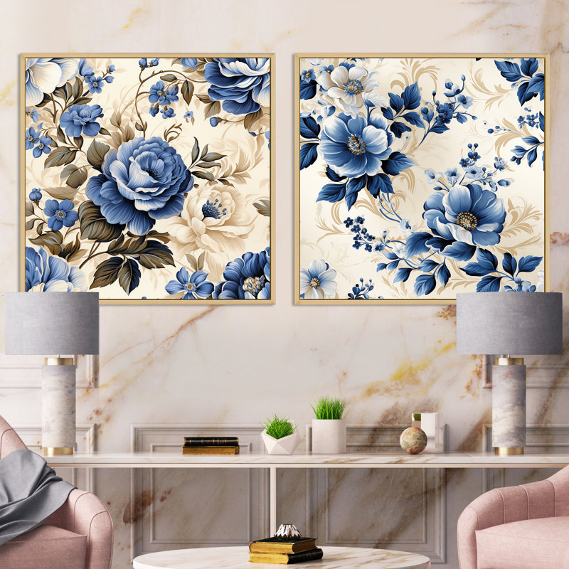 Bromley - Ensemble de 2 collages floraux carrés, H 16 po x l 33 po, Cadre flottant brun