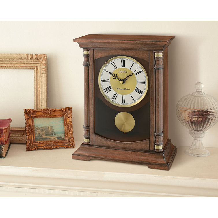 Baron Roman Numeral Alder Wood Quartz Movement / Crystal Tabletop Clock in Brown