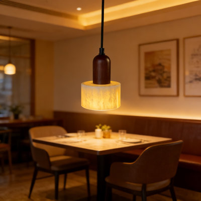 Wabi Sabi Pendant Light With Natural Stone Shade - Handcrafted Japandi Style Hanging Fixture For Kitchen Island, Bedside, Reading Nook, And Hallway