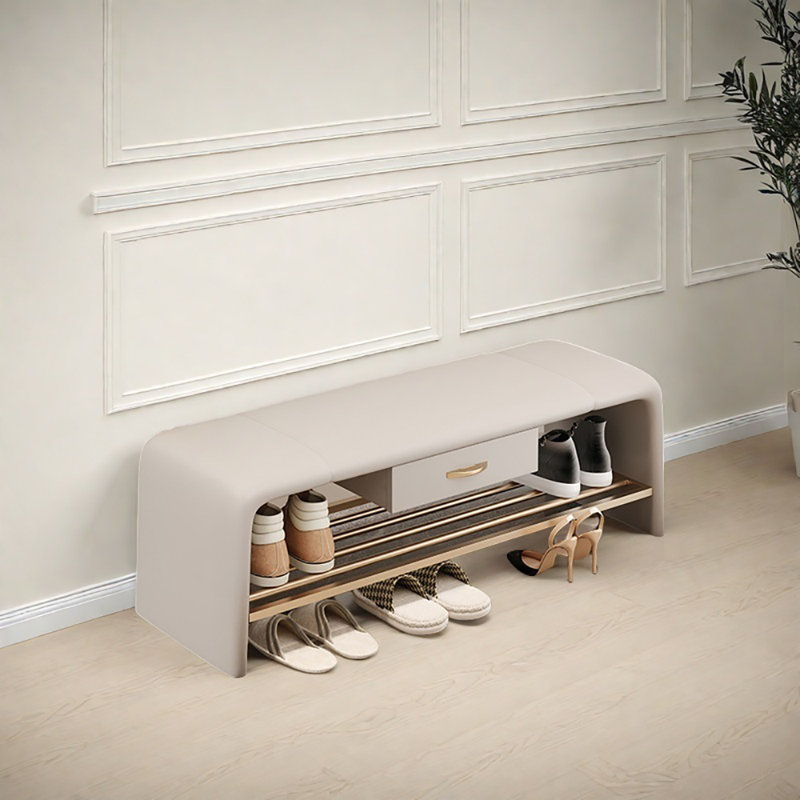 31.5in Leather Shoe Bench, Beige