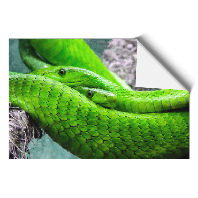 Green Mamba Snakes Painting - Frameless Print, 30cm H x 42cm W x 0.1cm D