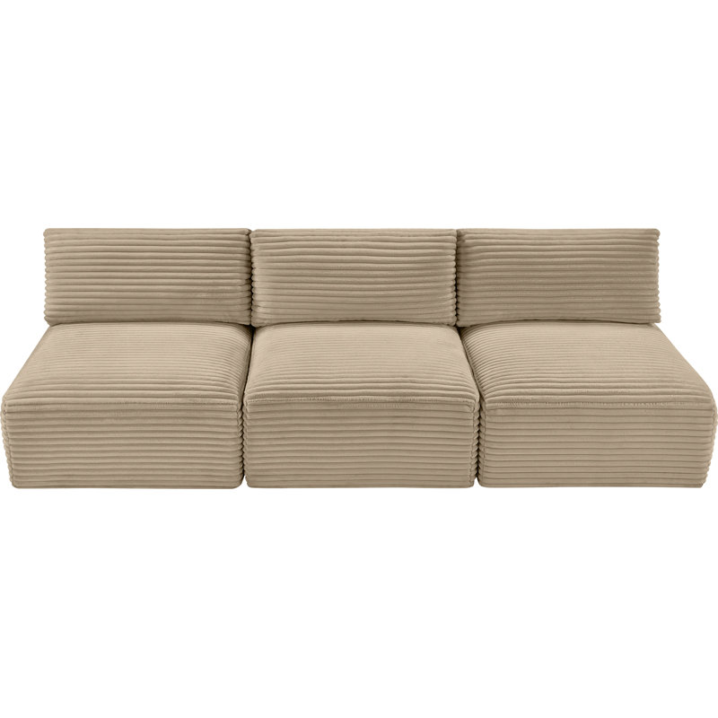 Canapé Carmean, 3 sans accoudoirs, Velours côtelé texturé taupe
