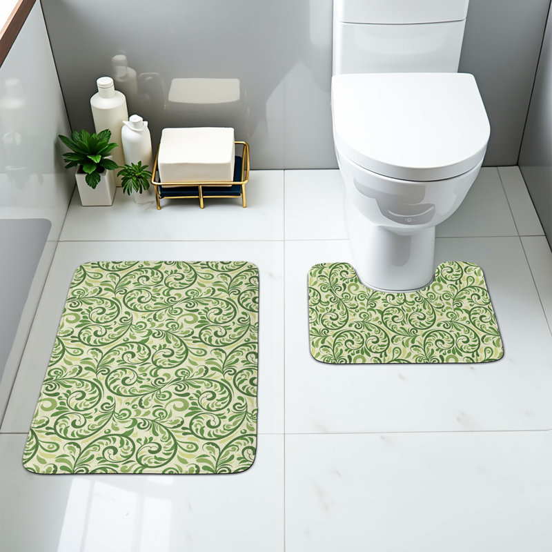  Tapis de salle de bain vert 2 pièces