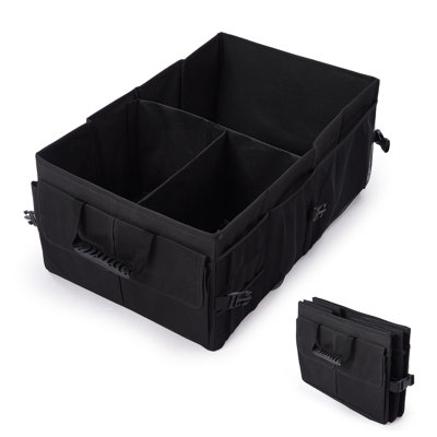 Trunk Storage Box, Black 24x15x10 Inch Foldable Car Organizer, Polyester Cargo Box for SUV Van, Durable Trunk Container to Keep Cargo Tidy