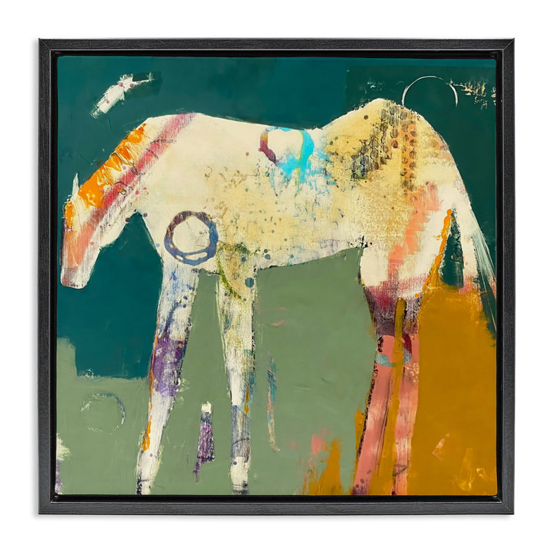 Cadre flottant Into The Mystic Horse, design par Dianna Fritzler, H 18 po x l 18 po, Cadre flottant noir de jais