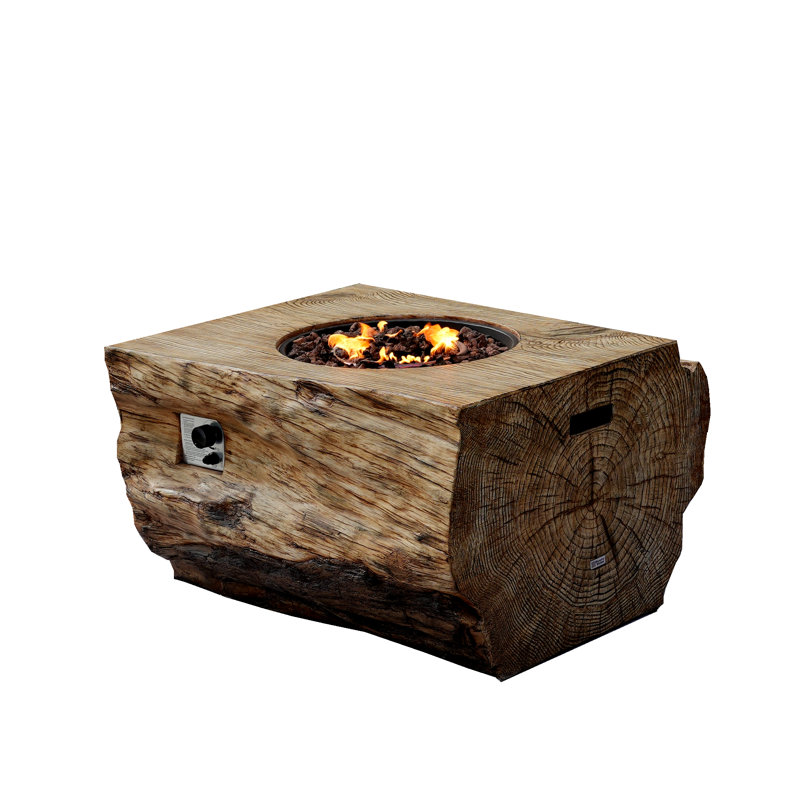 Dangelo Rectangle Stone Propane Smokeless Fire Pit Table with Hidden Fuel Tank, Brown