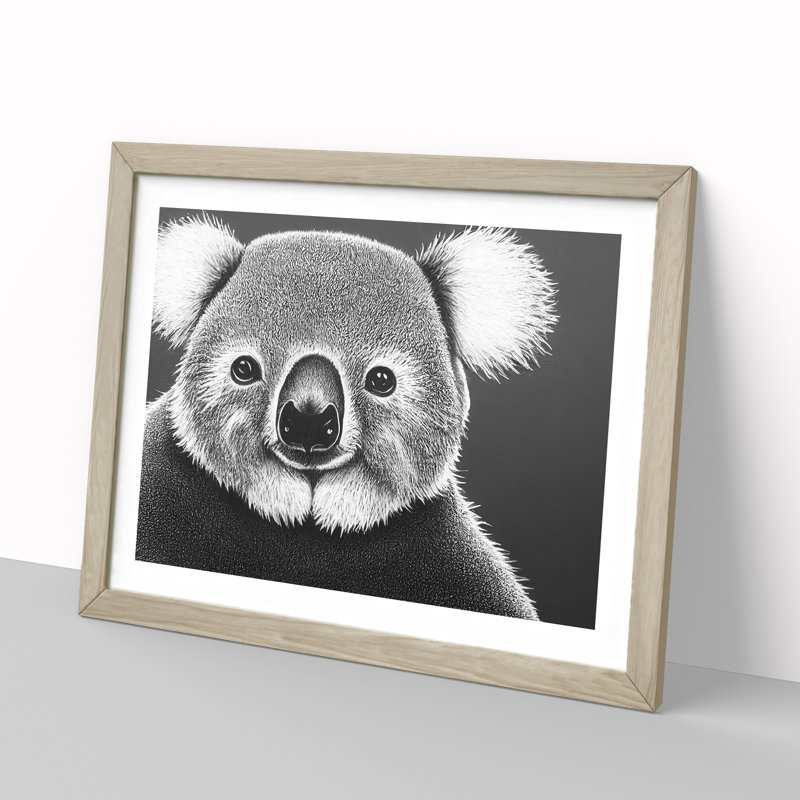 Koala Bear - Single Picture Frame Print, 25cm H x 34cm W, Oak Framed