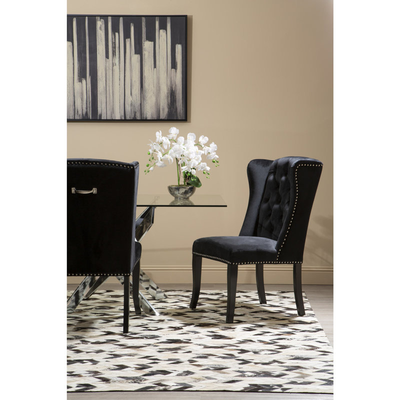 Otsego 52cm H Tufted Velvet Upholstered Side Chair, Black