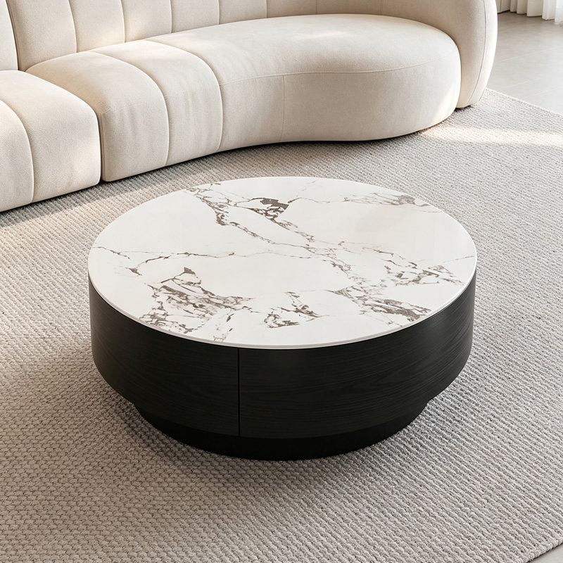 Table basse ronde pour petit appartement, 12.99" H x 27.55" W x 27.55" D, Black