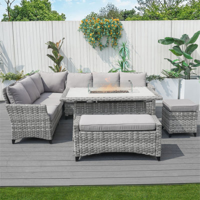 Ensemble de conversation modulaire en rotin 5 pièces avec coussins