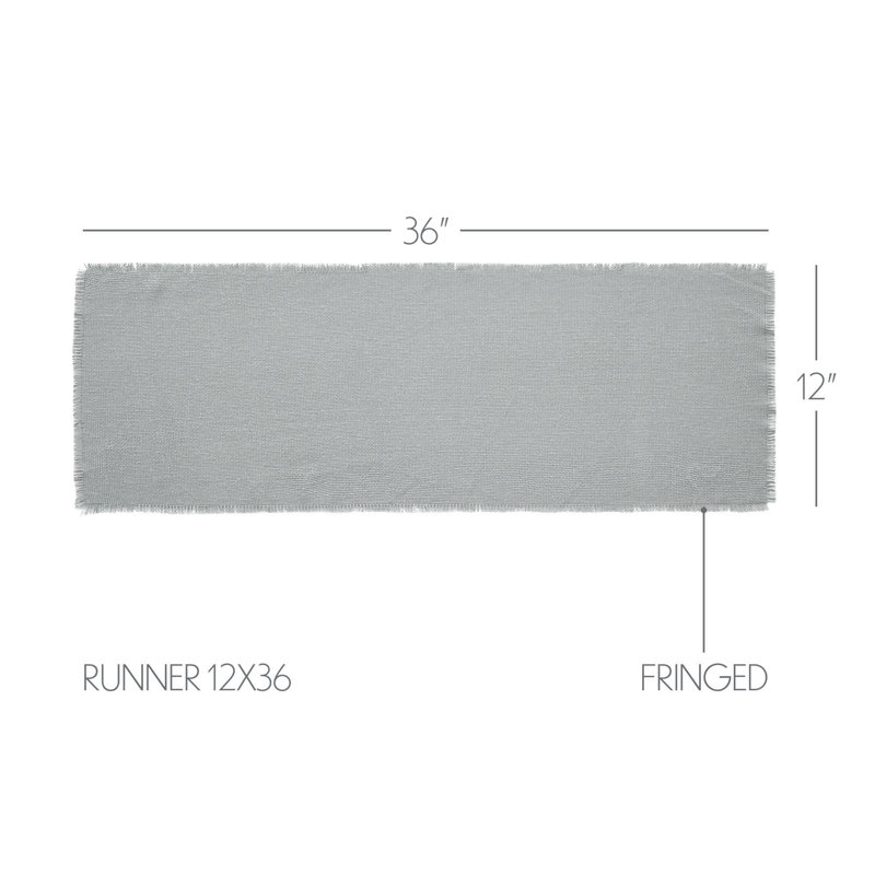 Burlap Dove Gray Runner Fringed, 36" L x 12" W, Gray