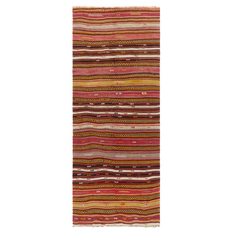 Kilim turc rétro tissé à la main 4,6 x 10,8 pi (tissage à plat), entièrement en laine