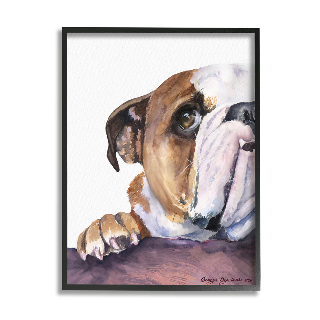 " Curious English Bulldog Gaze Pet Dog Portrait " by George Dyachenko Painting Print Winston Porter