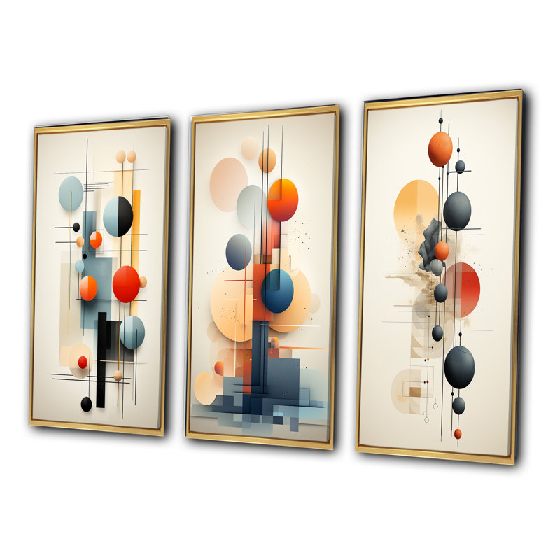 «Dimensions Of Balance Abstract Geometrics», 3 pièces, Cadre flottant doré, H 20 po x l 36 po