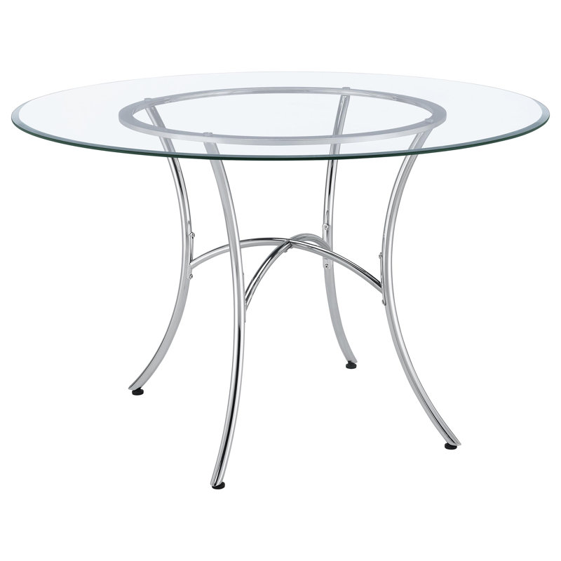 Table de salle à manger ronde Harragan de 48 pouces avec dessus en verre chromé, Silver