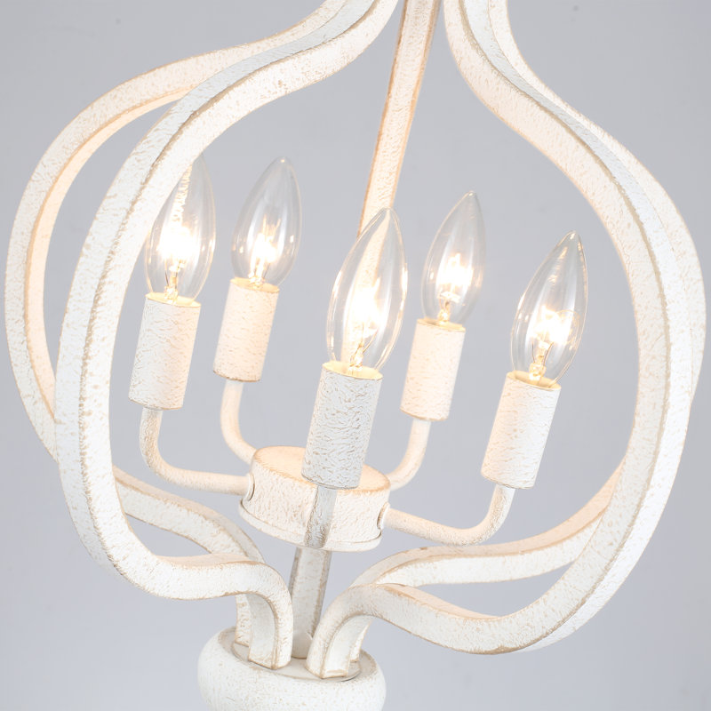 Cirildo 5 - Light Classy Sleek Dimmable Lantern Geometric Classic / Traditional Chandelier, Distressed White