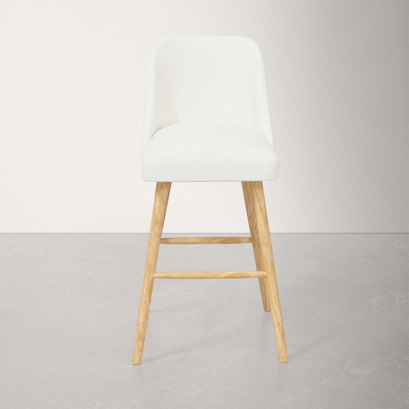 Tabouret Gallie, Tabouret de bar (siège d'une hauteur de 31 po), Bois naturel, Lin blanc texturé Zuma