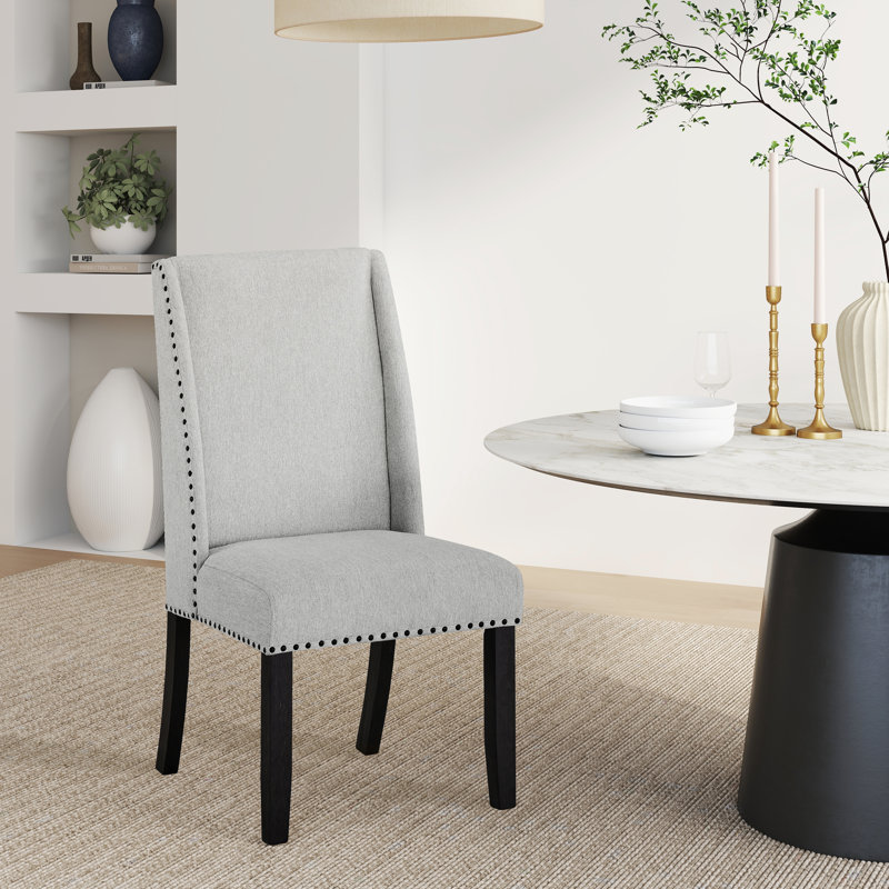 Yanis Modern Elegance Dining Chairs with Nailhead Trim, Set of 2 - Light Gray