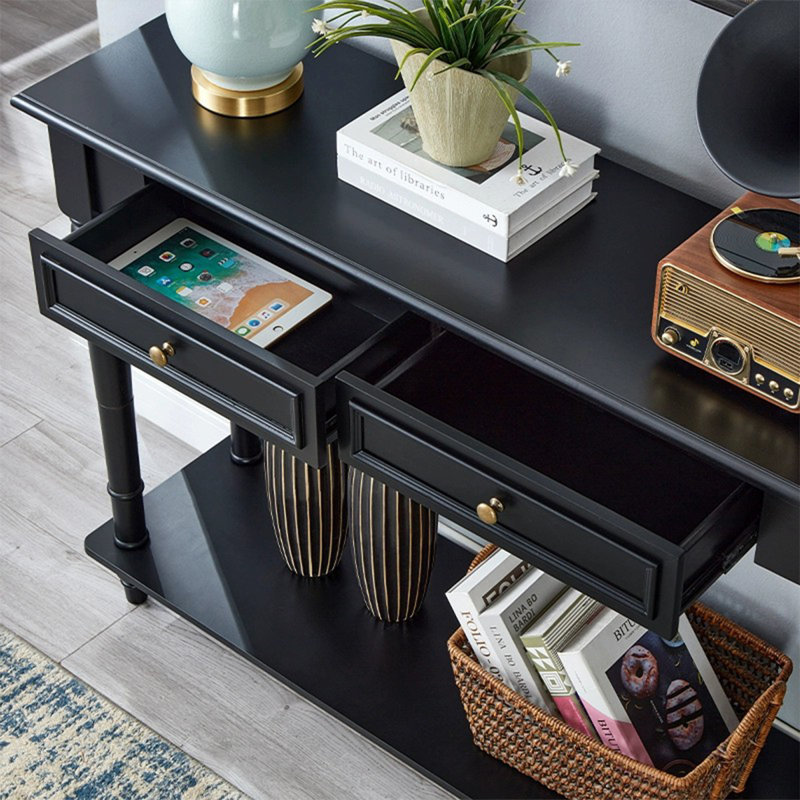 Black Solid Wood Rectangular Console Table, 31.5" H x 39.37" W x 13.78" D