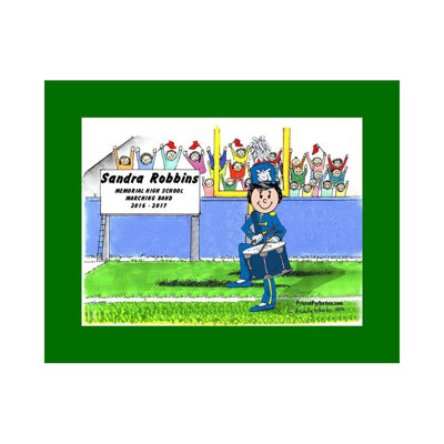 Personalized Band, Drum Snare - Female Cartoon Caricature with a Mat, Ready to Frame