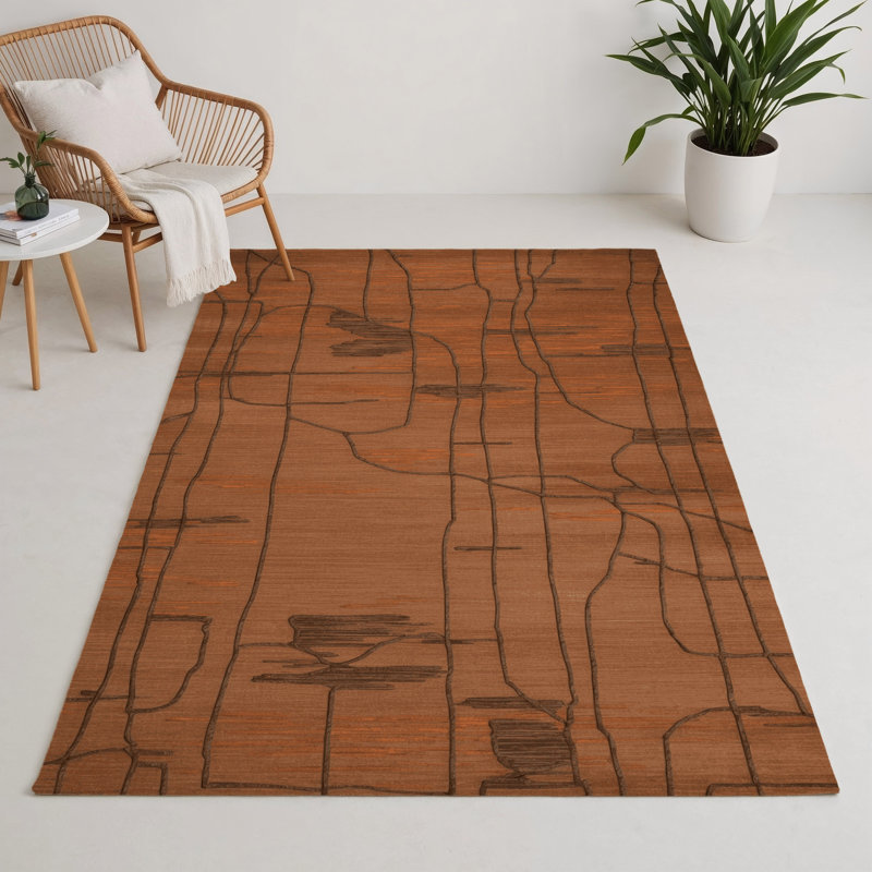 Tapis brun abstrait intérieur et extérieur, Rectangle 5 pi x 7 pi