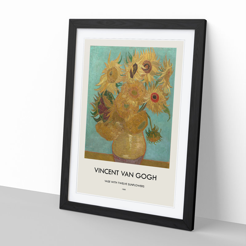 Vase With Twelve Sunflowers by Vincent Van Gogh - Picture Frame Art Prints, 65cm H x 48cm W x 2cm D, Black