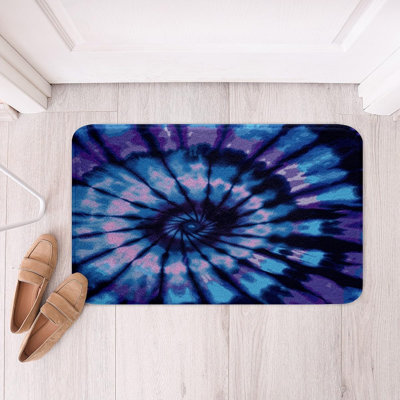 Tapis de salle de bain dégradé Tie Dye, tourbillon spirale bleu 20 po x 31,5 po, tapis bohémien, tissu molletonné aquarelle gitane, tapis d'automne exotique, encre de tapis, art fluide, lavable