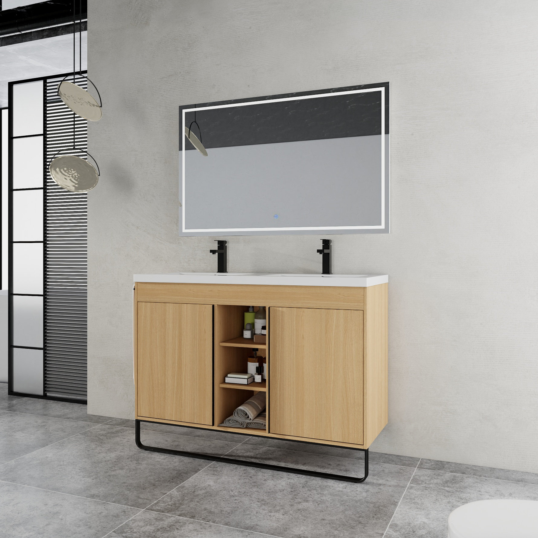 Latitude Run® 48 Inch Freestanding Bathroom Vanity With Resin Double ...