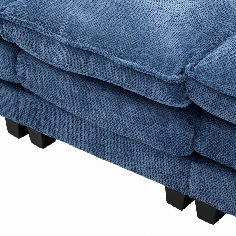 Canapé-lit modulaire en forme de U de 106 po United We Win, Chenille bleue marine