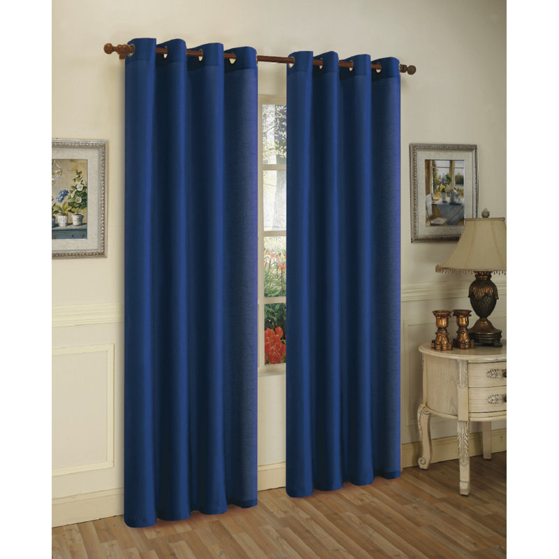 Mira Solid Semi-Sheer Grommet Curtain Panel Set, Navy Blue
