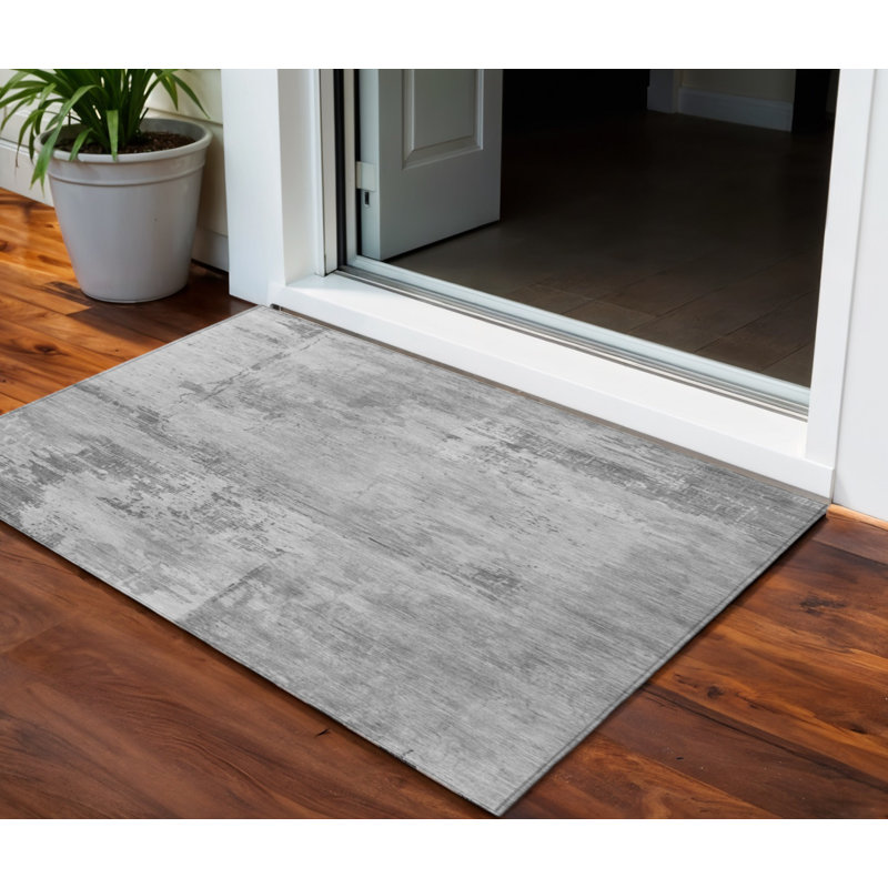 HomeRoots 3' X 5' Gray Abstract Washable Indoor Outdoor Area Rug