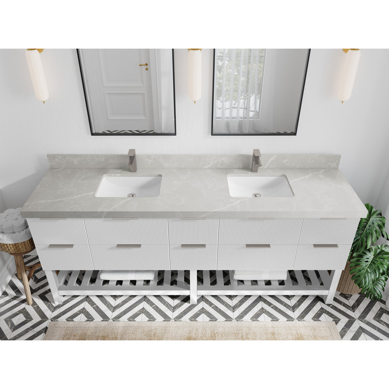 Meuble-lavabo double 84 po avec plateau Catalina, Gris perle
