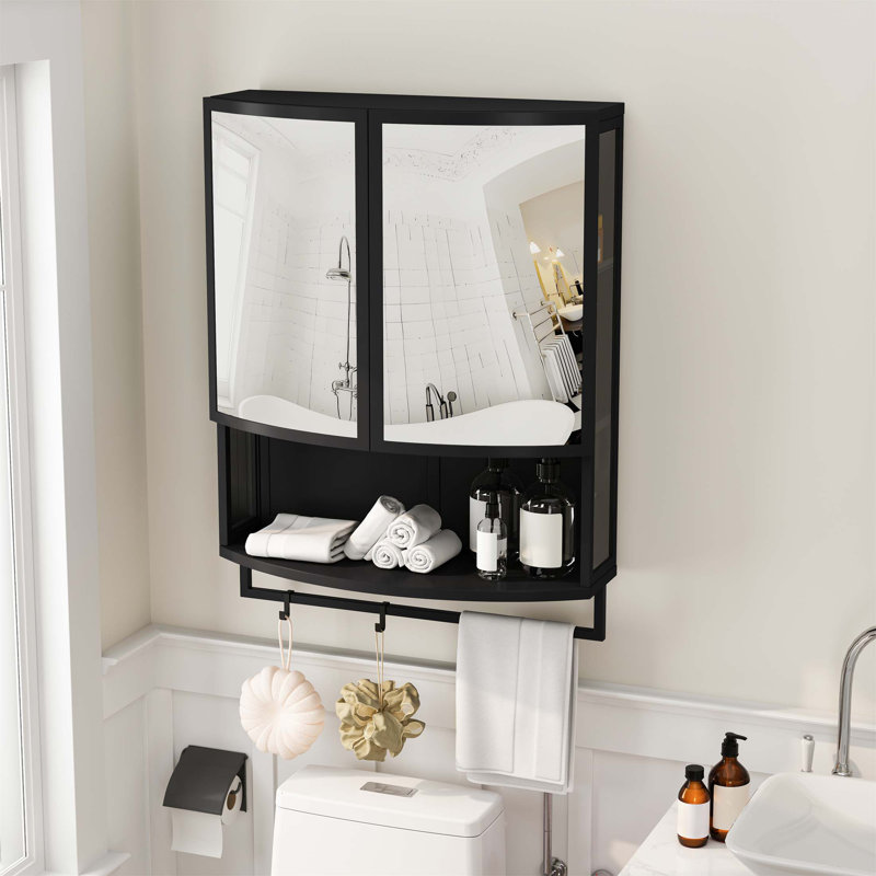 Armoire murale moderne en verre arquée à double porte avec miroir incassable et rangement polyvalent, idéale pour divers espaces