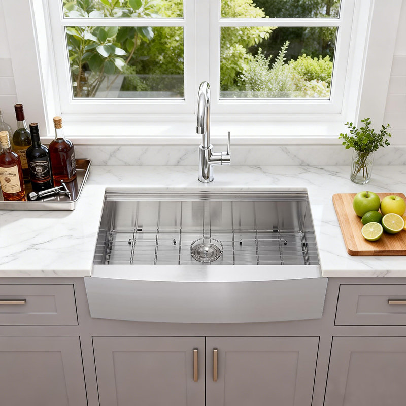 33X20x9 Inches Stainless Steel Undermount 16 Gauge Deep Single Bowl Apron Front Workstation Ledge Farm Sink With Accessories