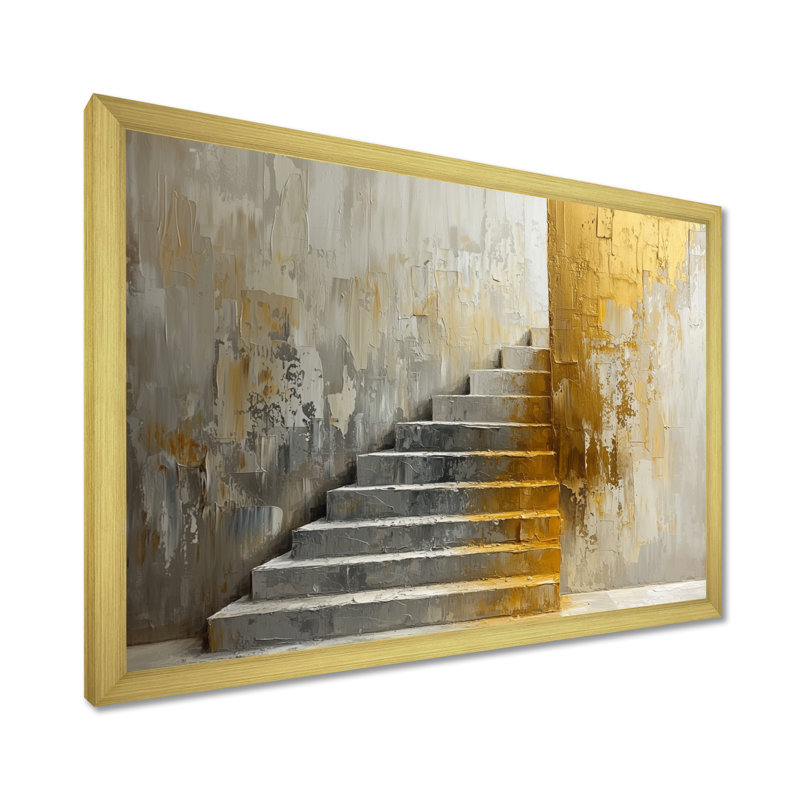 «Jacorius Urban Silence Stairs To Heaven I», art mural architecture futuriste, 34" H x 44" W, Gold