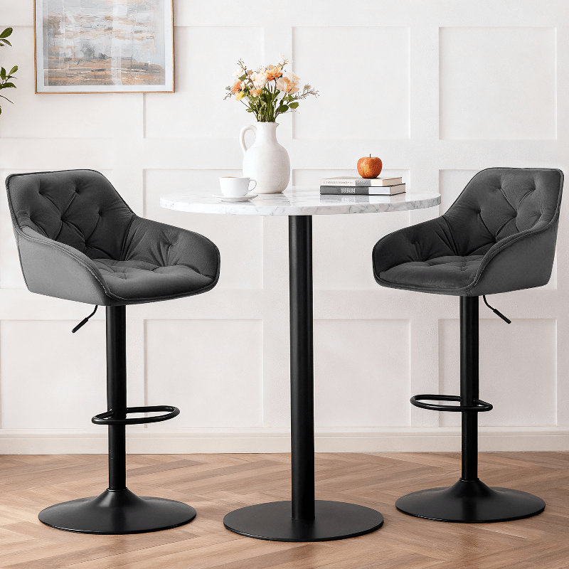 Swivel Upholstered Adjustable Height Counter Stool, Grey