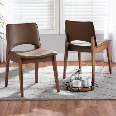 Warrenville Mid-Century Modern Beige Faux Leather Upholstered And Walnut Brown Finished Wood 2-Piece Dining Chair -  Corrigan StudioÂ®, 12EFBD937BF0470C8FF042573B45C14A