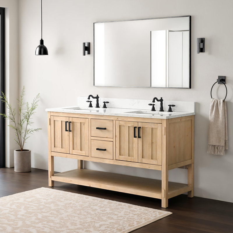 Meuble-lavabo double autoportant avec dessus en pierre d'ingénierie 60 po Seddon