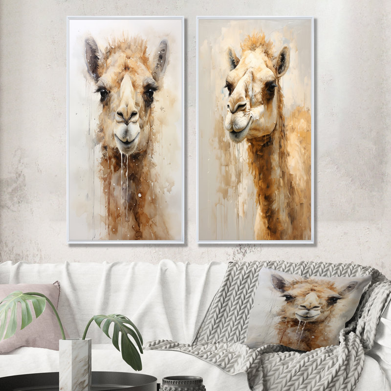 Ensemble de salon Minimalisme beige chameau - art mural chameau, Cadre flottant blanc, H 40 po x l 41 po