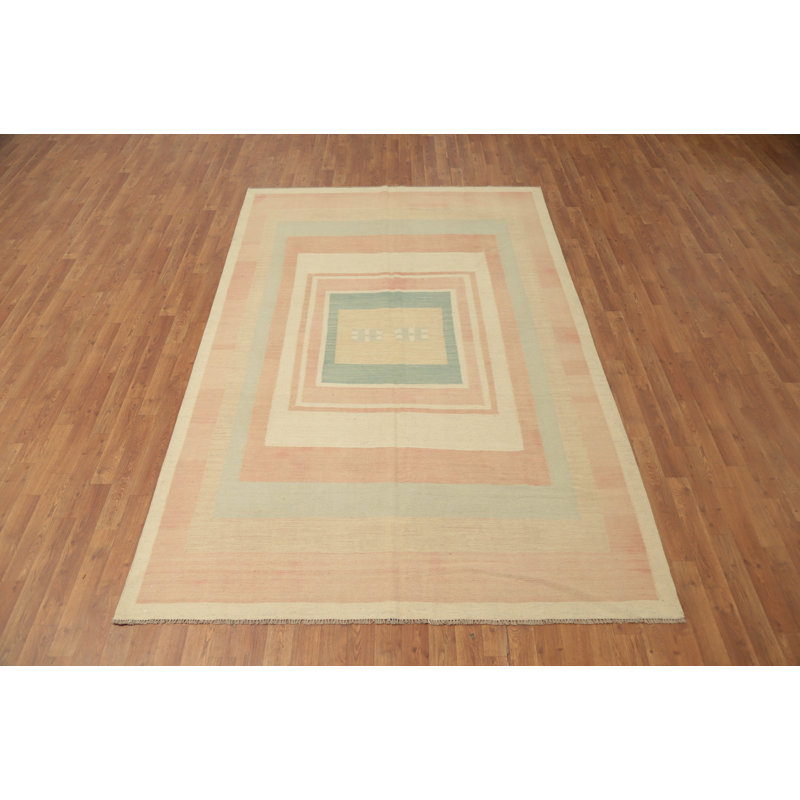 Élégant tapis kilim en laine pastel 6 x 9 tons doux pour les maisons modernes