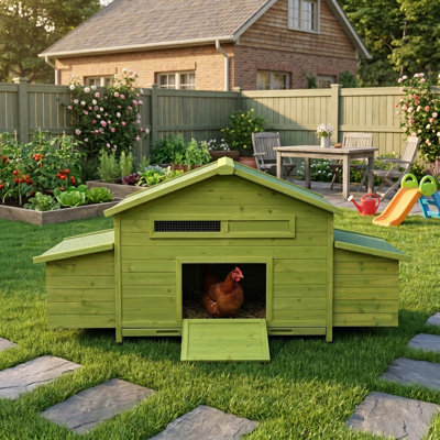 Grand poulailler en bois 70 po avec 2 boîtes de nidification, toit imperméable, serrure sécurisée, poulailler ventilé avec perchoir et 2 portes en libre parcours