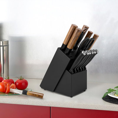 Knife Rack, Large Wooden Bamboo Knife Rack (Excluding Knives), 14-Slot Universal Knife Rack, Countertop Type, Kitchen Chopping Board And Knife Storage And Organization Rack (Black)
