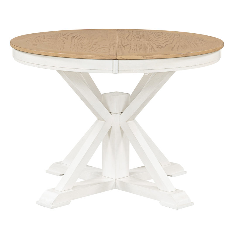 Retro Functional Extendable Dining Table With A 12" Leaf For Dining Room And Living Room, Natural Wood/Off White