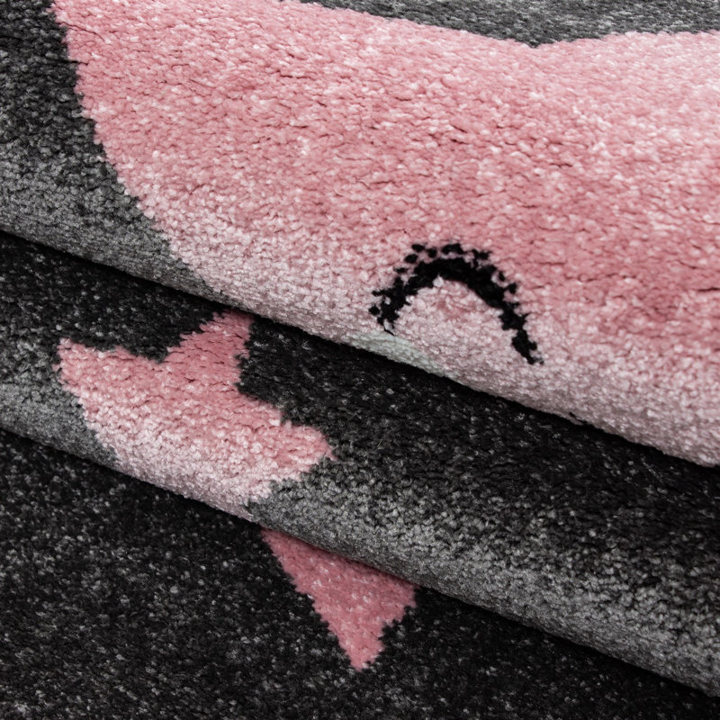 Hooked Pink/Grey Rug, Round 160cm