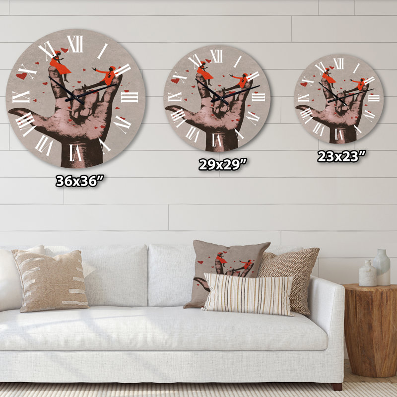 I Love You Sign With Romantic Couple - horloge murale moderne, Grand