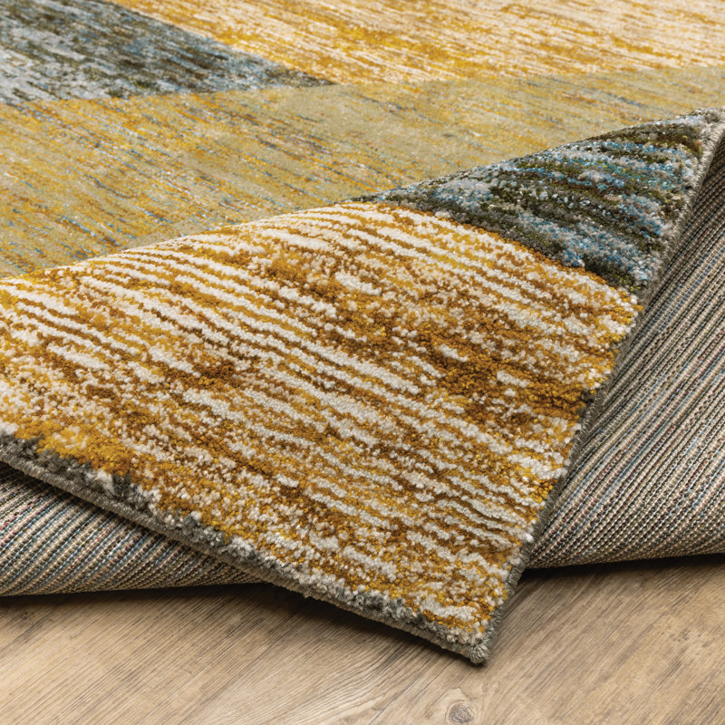 Tapis abstrait ivoire / beige / bleu Sitton, Rectangle 7 pi 10 po x 10 pi 10 po