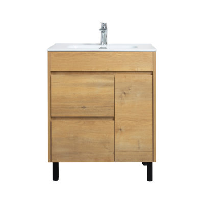 Bairdstown 30 po L x 18 po P 1 porte et 2 tiroirs Meuble-lavabo autoportant avec évier simple et Comptoir en Céramique blanc