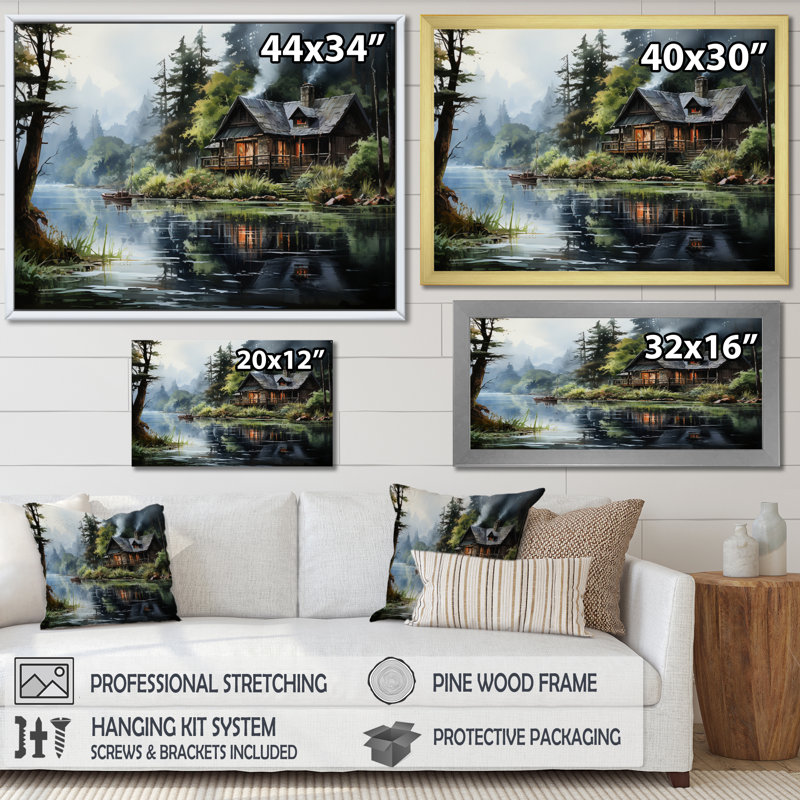 Lakehouse Shades Of Serenity II - Landscapes Canvas Wall Art, H 12 po x l 20 po x P 1 po, Cadre naturel flottant