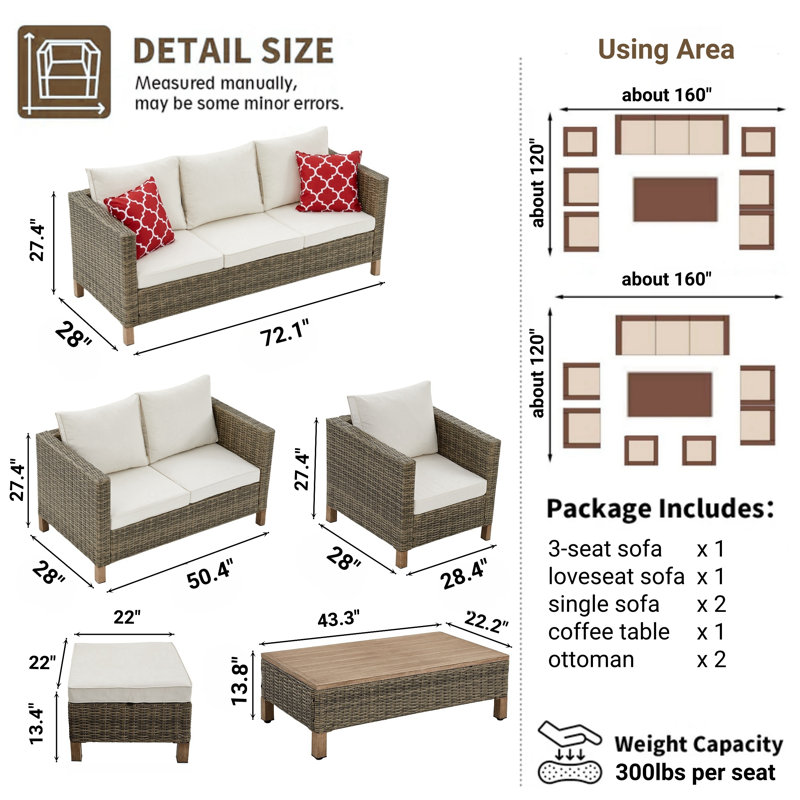 Ensemble de conversation modulaire avec coussins 7 pièces Duponta, Beige