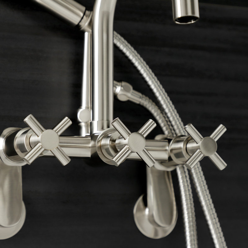 Brushed Nickel Wall Mount Clawfoot Tub Faucet with Handheld Shower